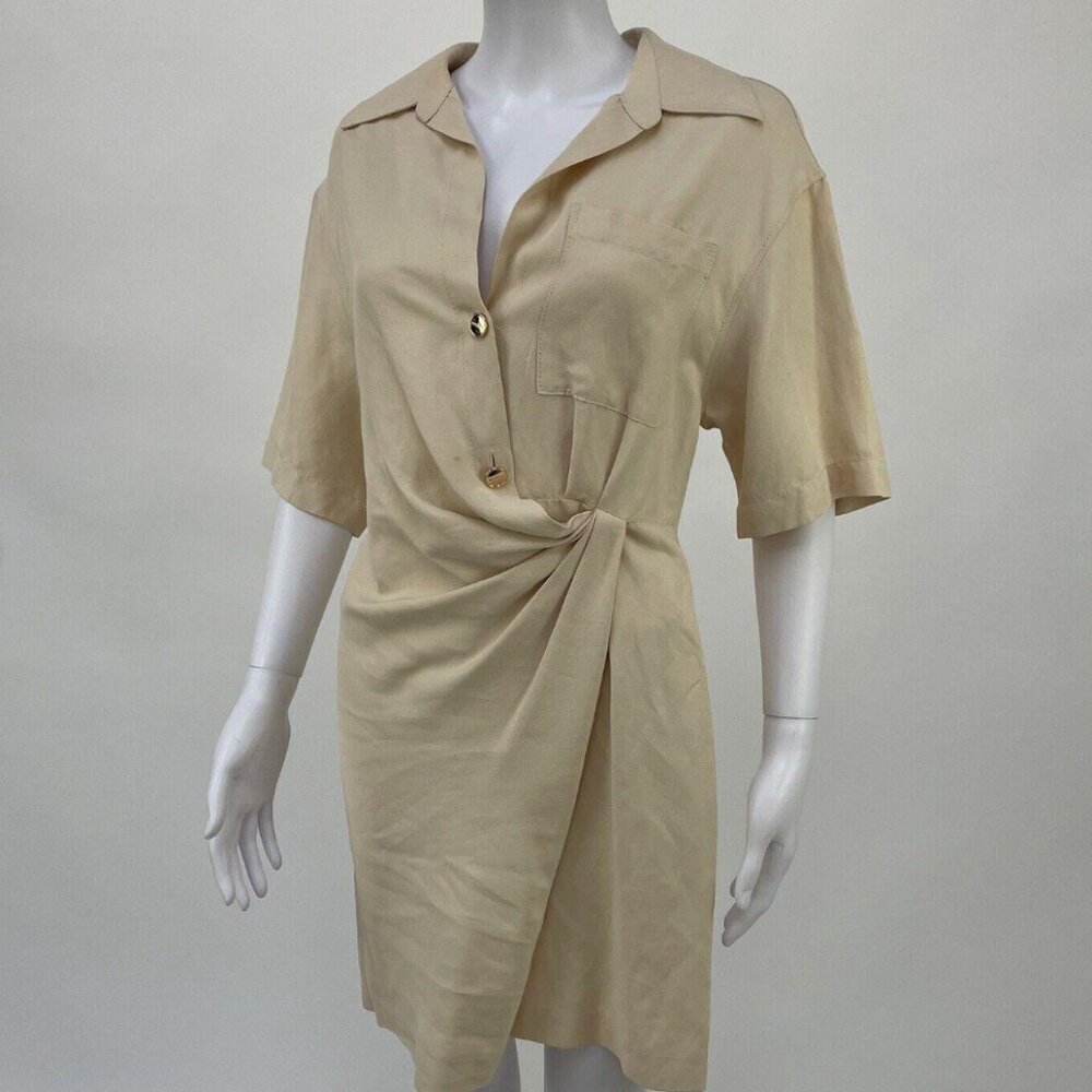 SANDRO, Elba Draped Twill Mini Dress In Beige,‎ SZ 40 - Picture 4 of 10